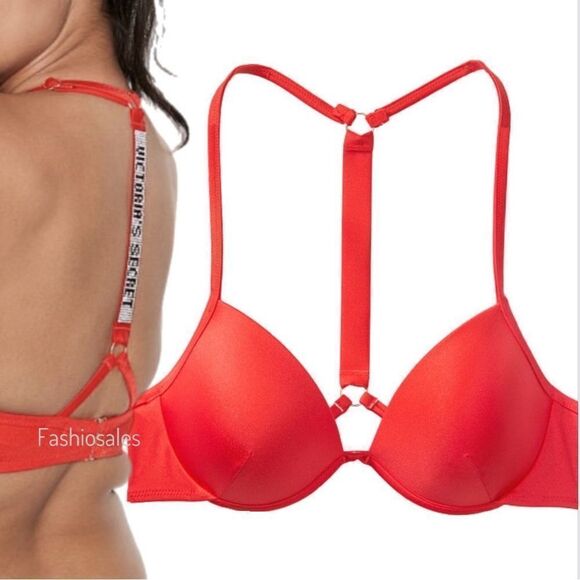 Victorias Secret Swim Shine Strap Full Coverage Push Up Bikini top Red 36C - Picture 8 of 14